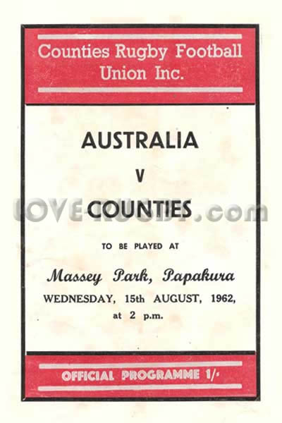 1962 Counties (NZ) v Australia  Rugby Programme